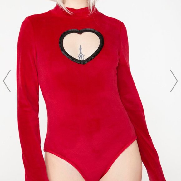Lazy Oaf Tops - NWT Lazy Oaf Heart Cut Out Velvet Bodysuit